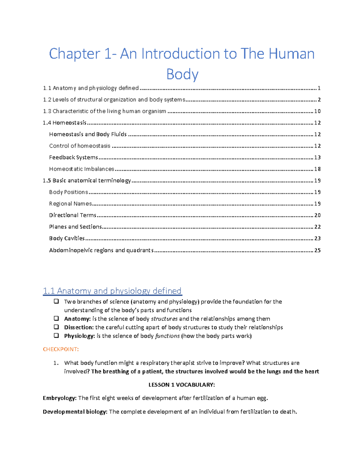 Chapter 1- Intro To The Human Body - Chapter 1- An Introduction To The Human Body 1 Anatomy And ...