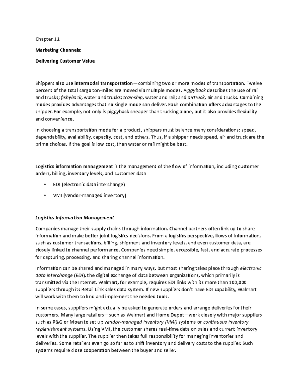 Chapter 12n - Lecture notes 12 - Chapter 12 Marketing Channels ...