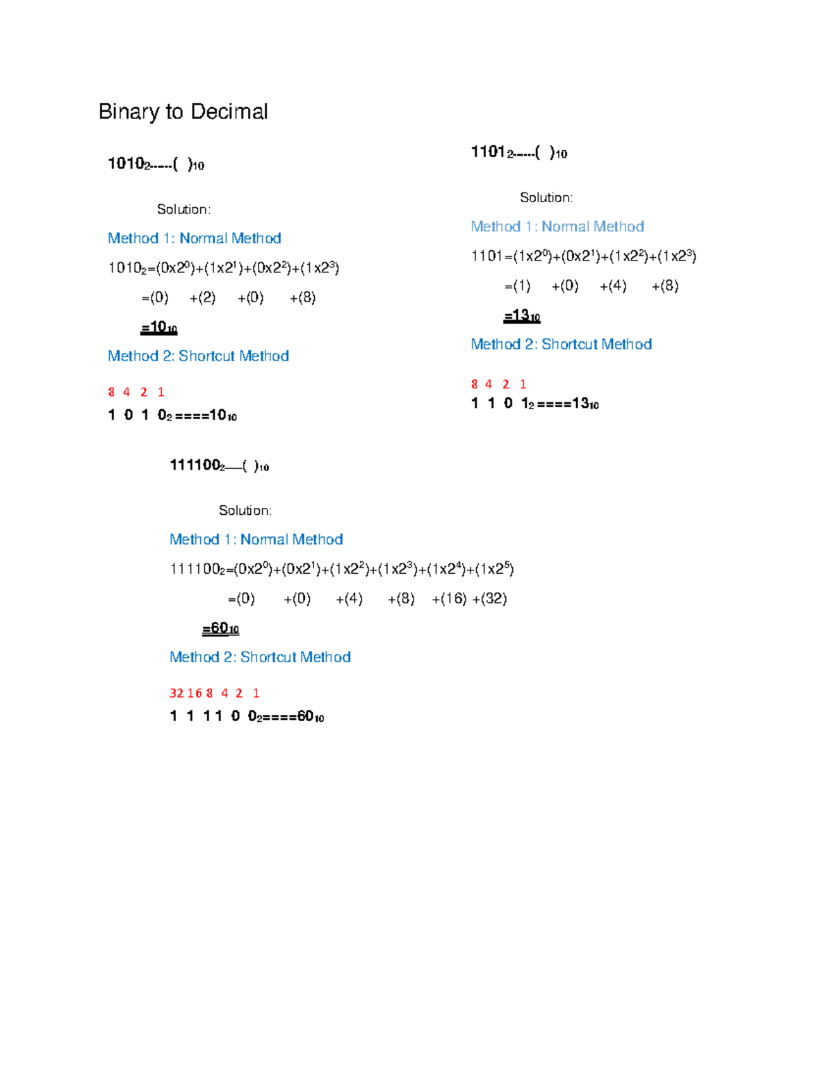Week 6-8-Number System Conversion - Binary to Decimal 1010 2-( ) 10 ...