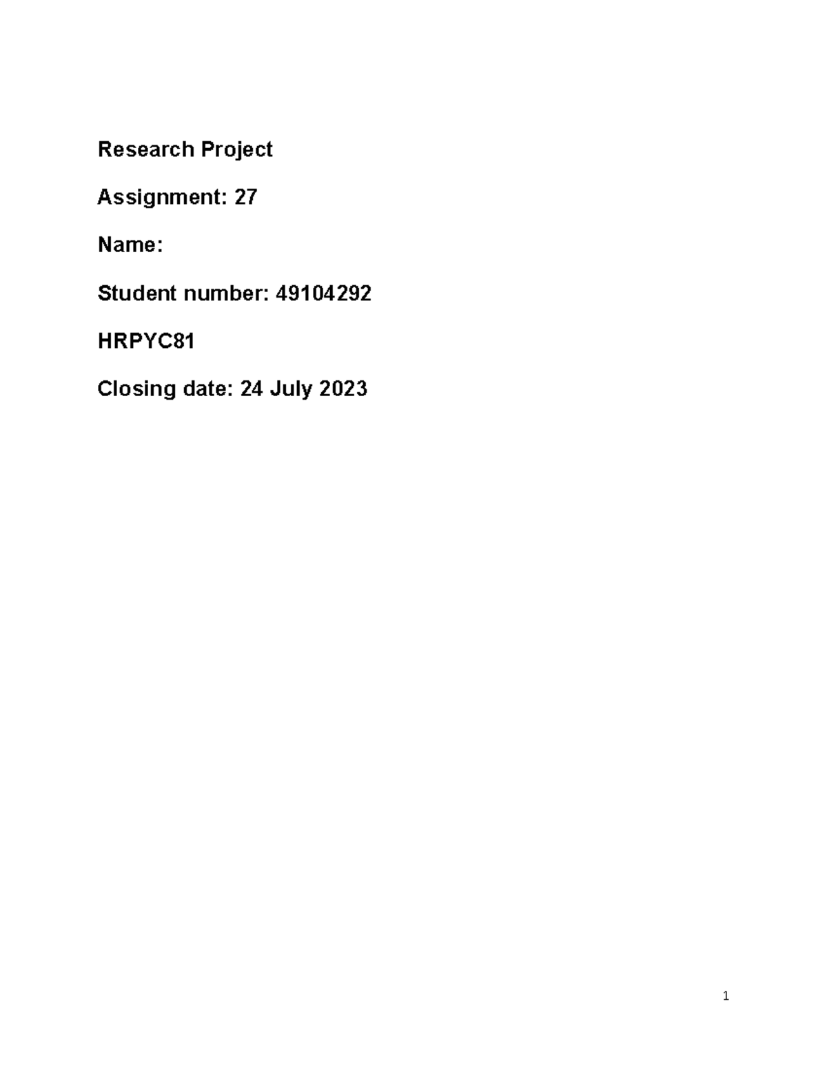 Research Proposal ( Without Credentials) - Research Project Assignment ...