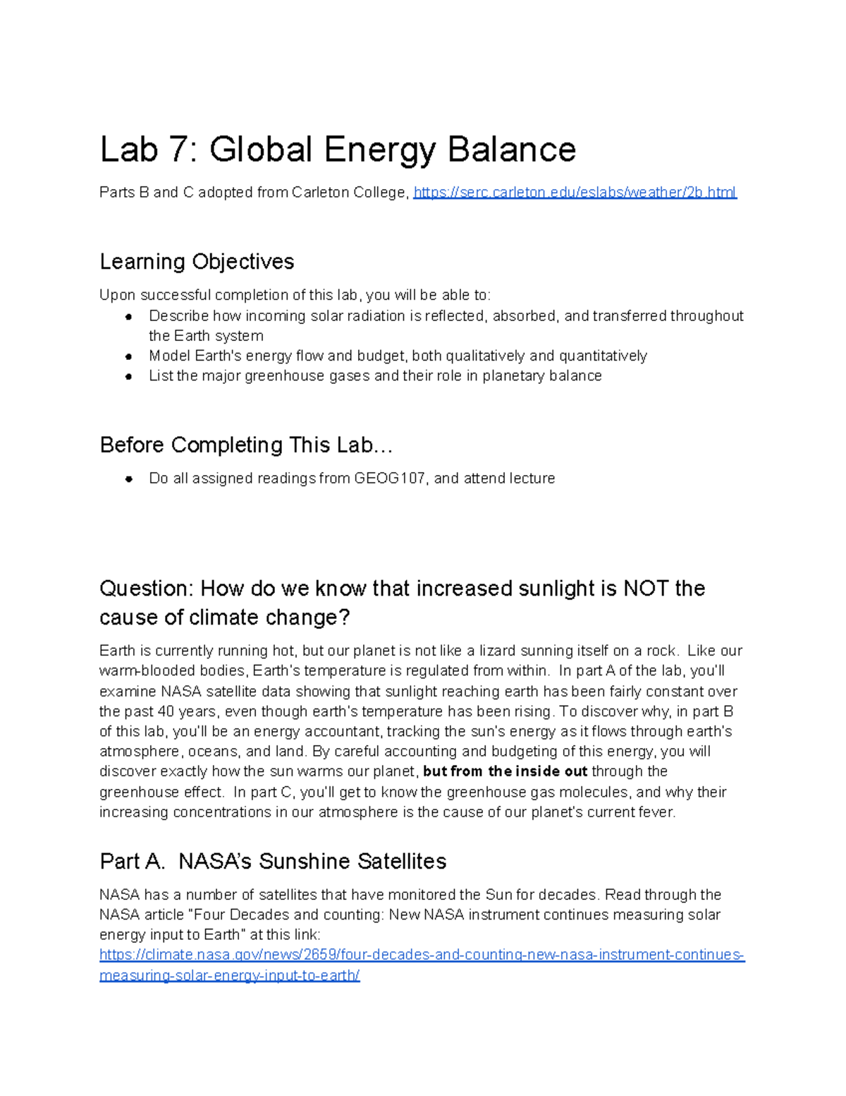 Copy of Lab 7 Global Energy Balance Lab 7 Global Energy Balance