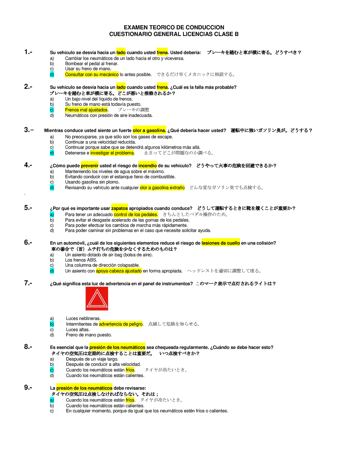 Preguntas Clase B CON Respuestas - EXAMEN TEORICO DE CONDUCCION ...