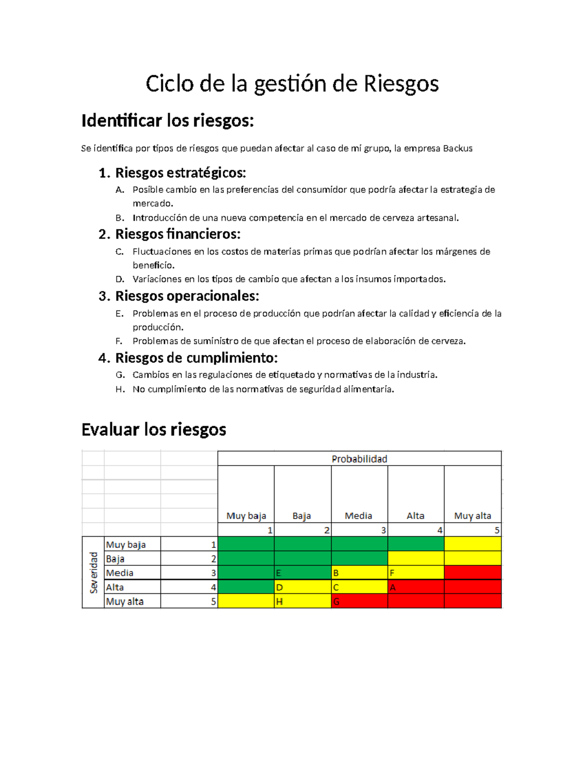 Practica calificada 2 - Ciclo de la gestión de Riesgos Identificar los ...
