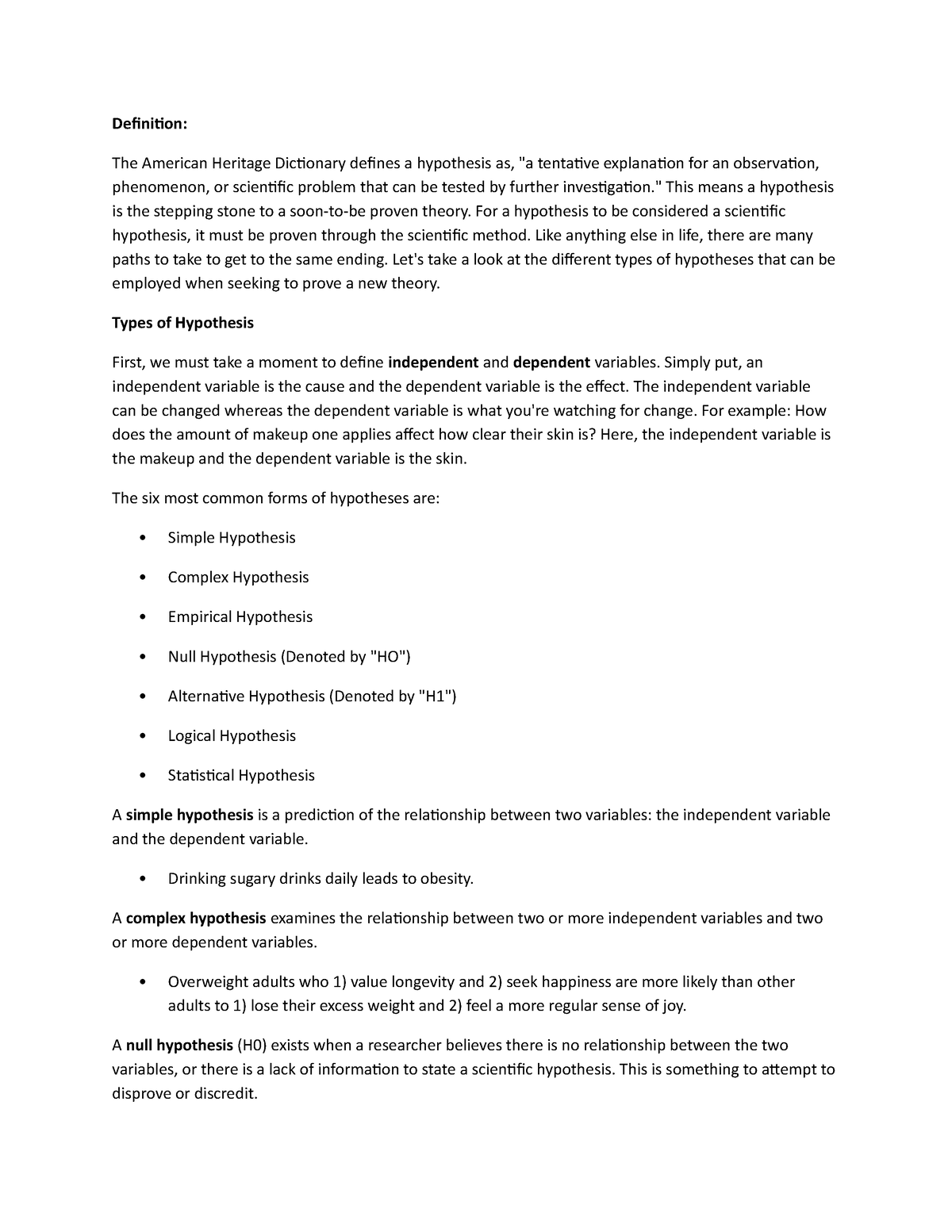 hypothesis definition us government