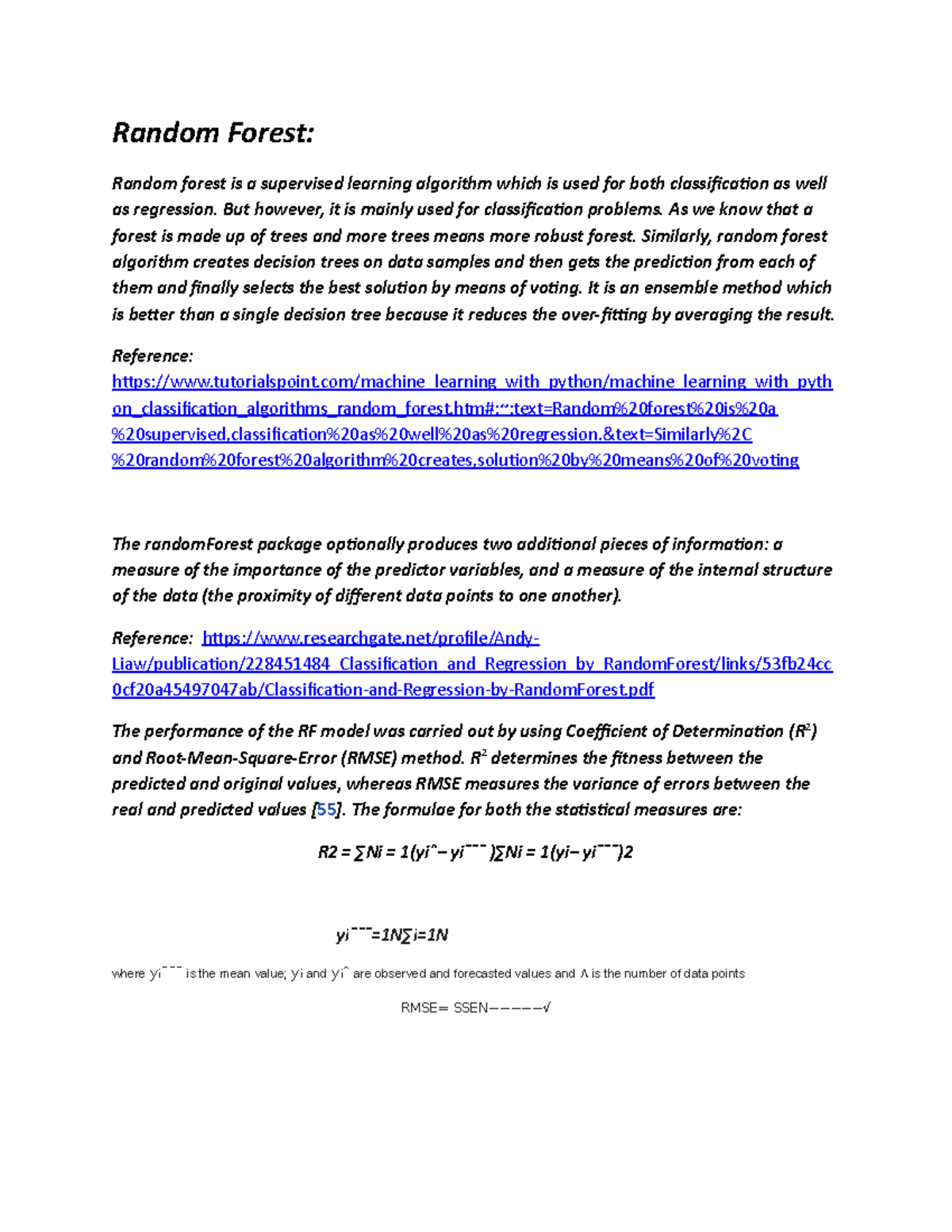 Research paper Model reference - Random Forest: Random forest is a ...
