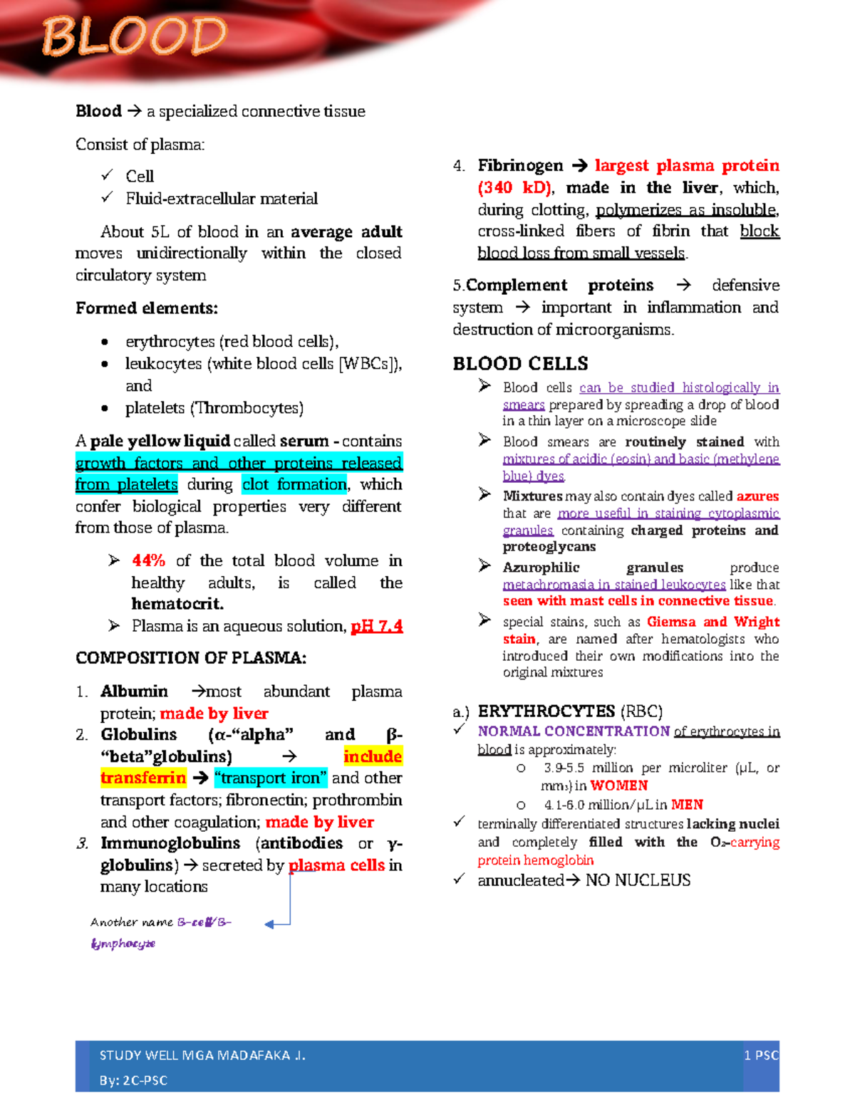 Blood-PSC-.I - For lecture notes - STUDY WELL MGA MADAFAKA .I. 1 PSC ...