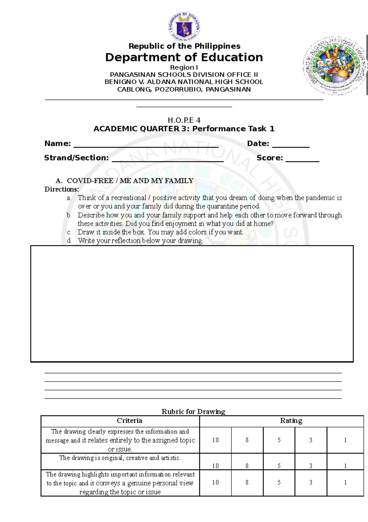 Q3 HOPE 4 PT1 - Answer the ff. - Republic of the Philippines Department ...
