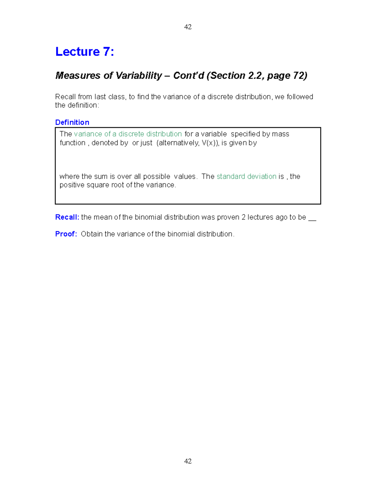 Lec7 - Lecture notes 7 - Lecture 7: Measures of Variability – Cont’d ...
