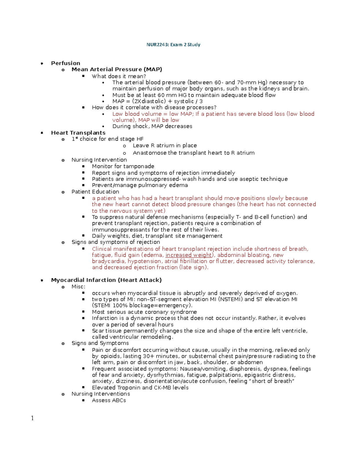 BEST NUR2243 Exam 2 - Study Guide - NUR2243: Exam 2 Study Perfusion O ...