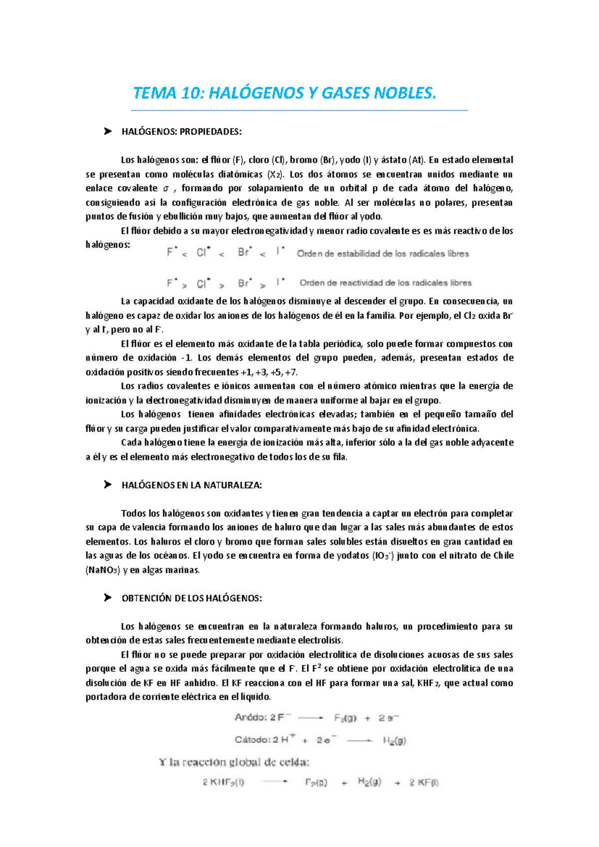 Resumen - Tema 10 - Halógenos y Gases Nobles - TEMA 10: HALÓGENOS Y ...