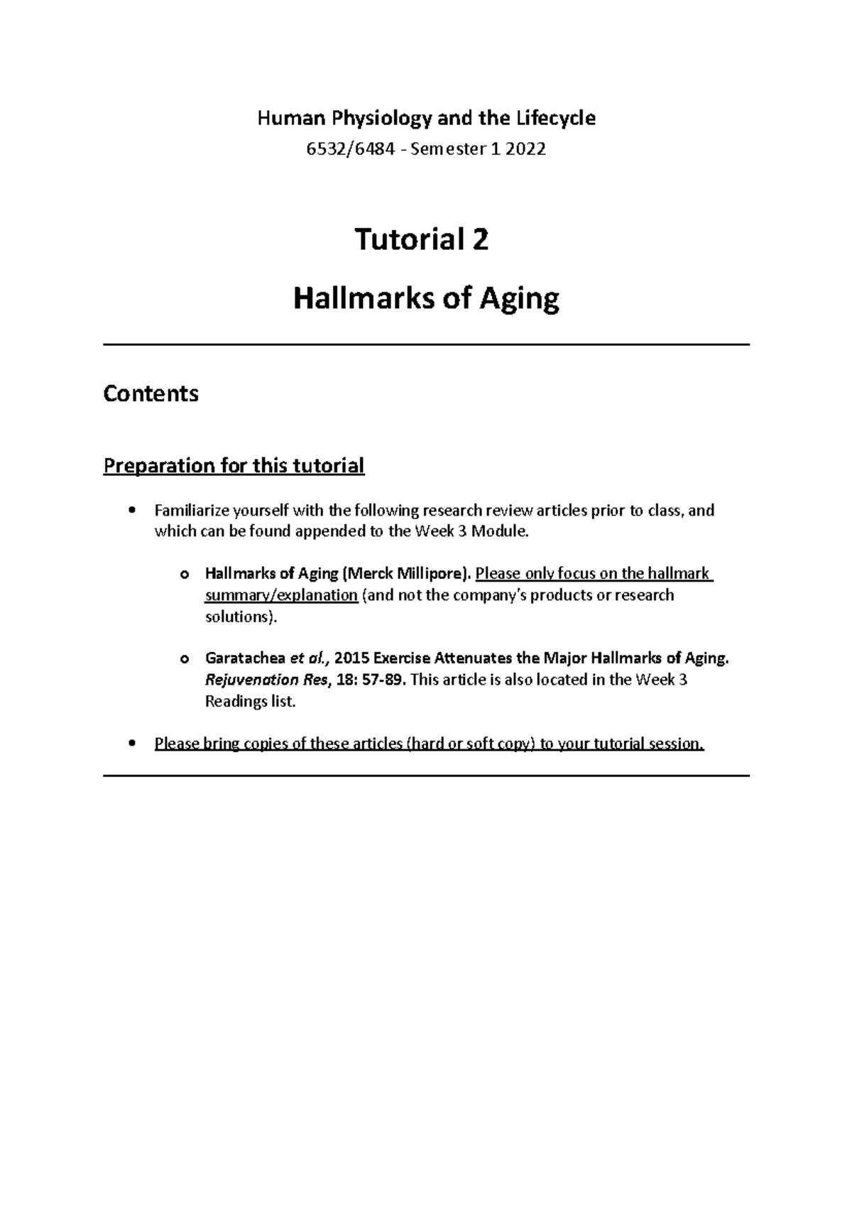 Tutorial 2 2022 - Human Physiology And The Lifecycle 6532/6484 ...