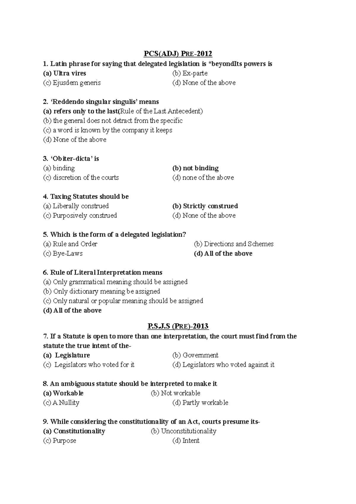 interpretation of statute PCS(ADJ) PRE Latin phrase for saying that