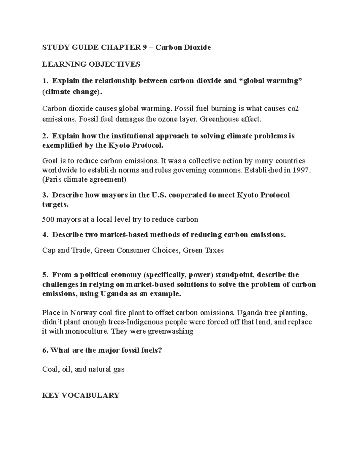 Study Guide Chapter 9-12 - STUDY GUIDE CHAPTER 9 – Carbon Dioxide ...