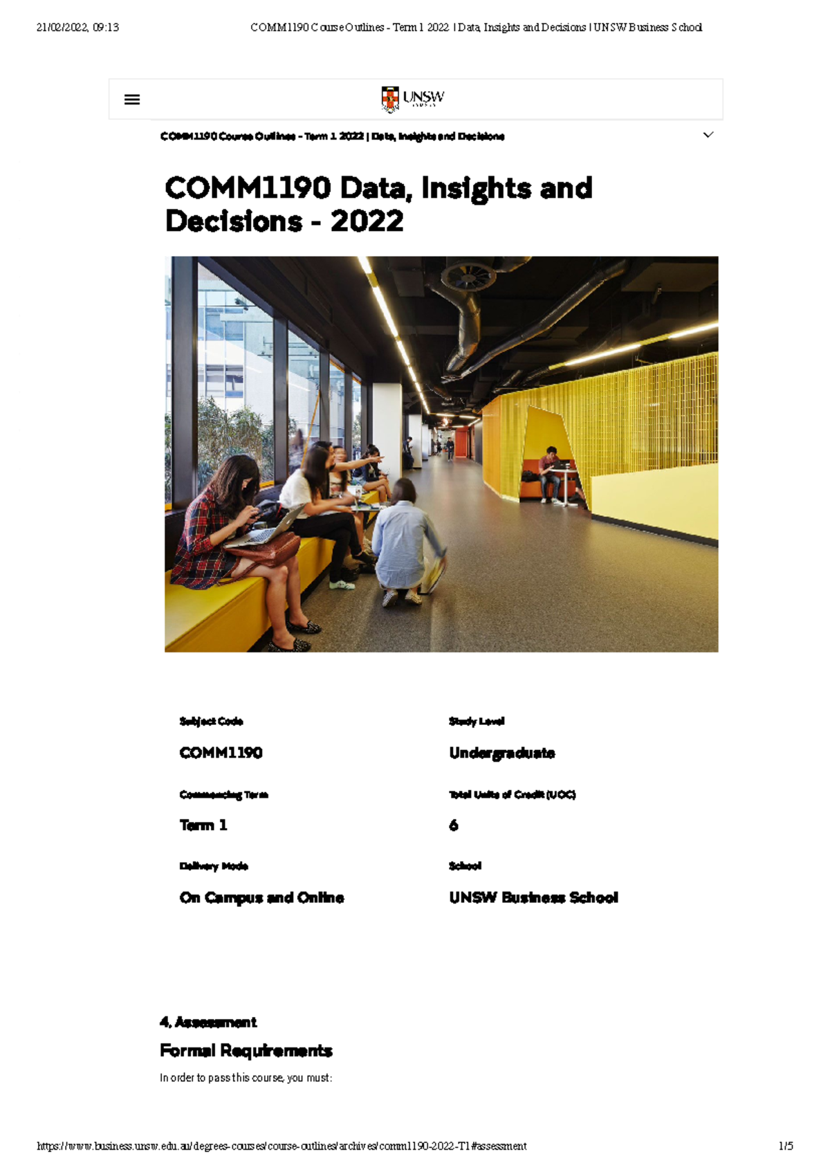 COMM1190 Course Outlines - Term 1 2022 Data, Insights And Decisions ...