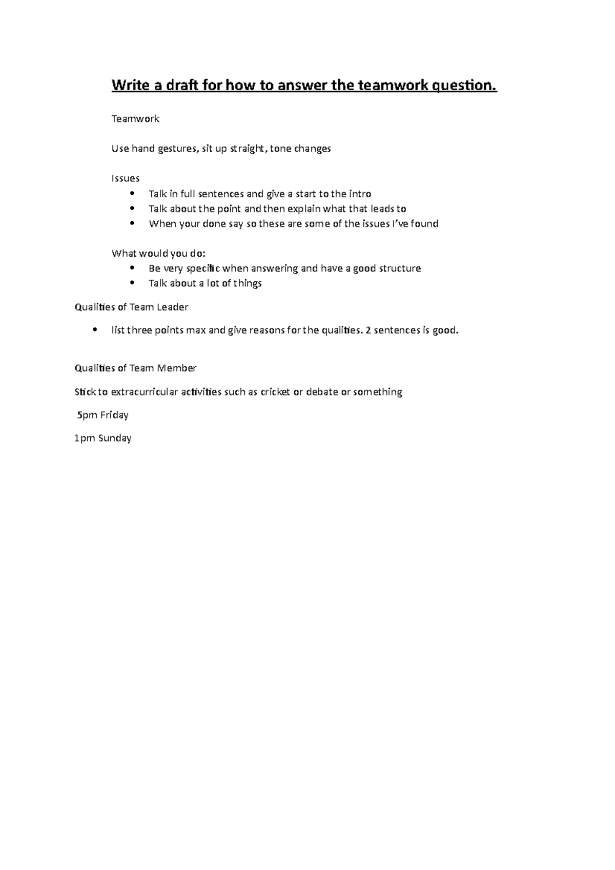 Notes about the brain - Write a draft for how to answer the teamwork ...