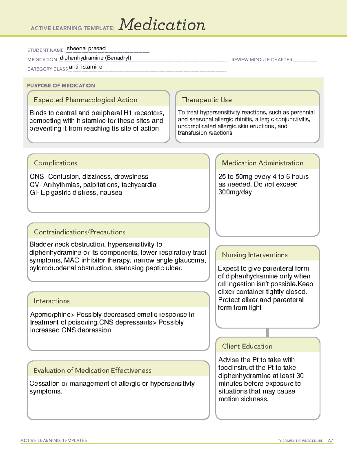 Medication temp- benadryl - ACTIVE LEARNING TEMPLATES THERAPEUTIC ...