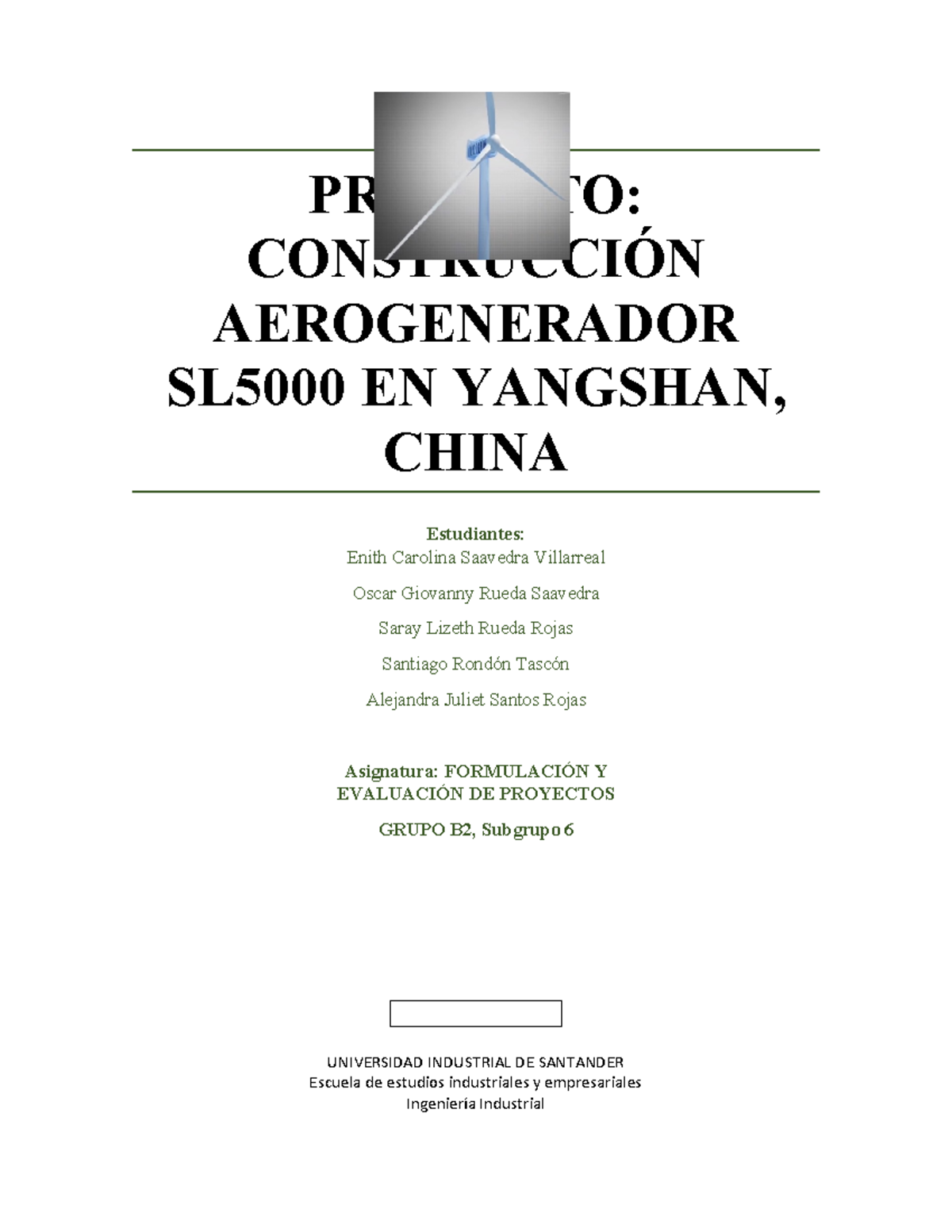 Lectura - TALLER RESUELTO FORMULACION AEROGENERADOR 5000 - PROYECTO ...