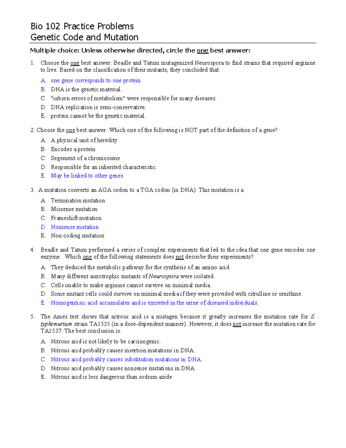 Genetic Code key final answer ttttttttt - - Studocu
