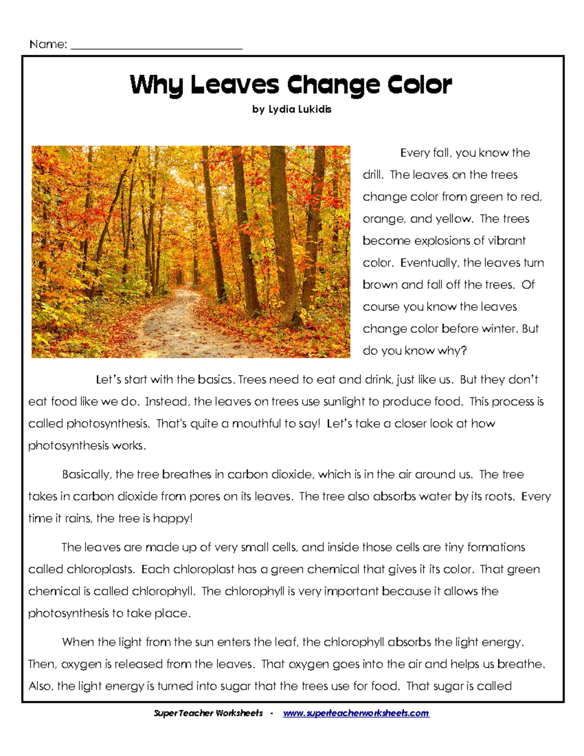 Why leaves change color - Name: ______________________________ Why ...