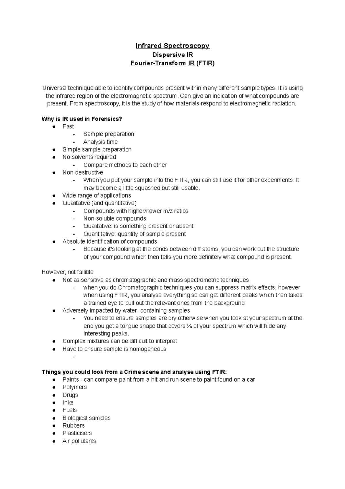 Infrared Spectroscopy Dispersive IR FourierTransform IR (FTIR