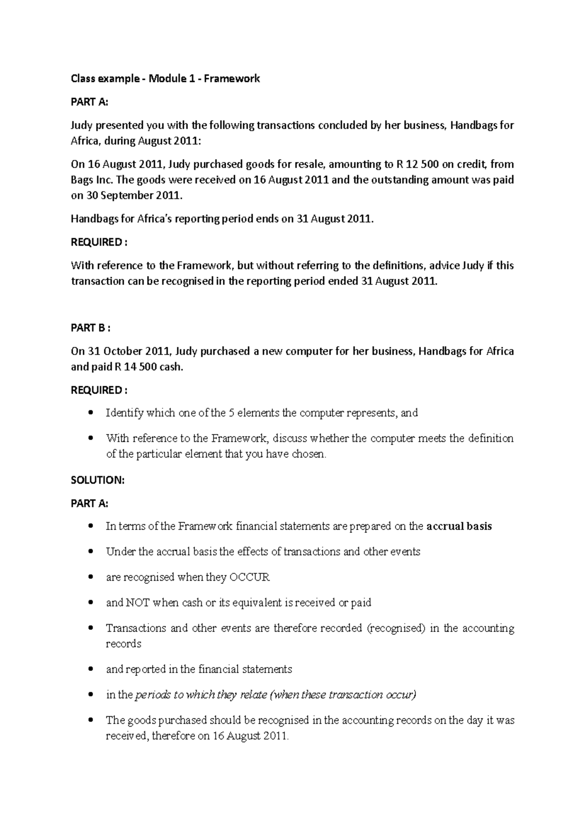 Accounting - the notes are class examples and also tutorial work that ...