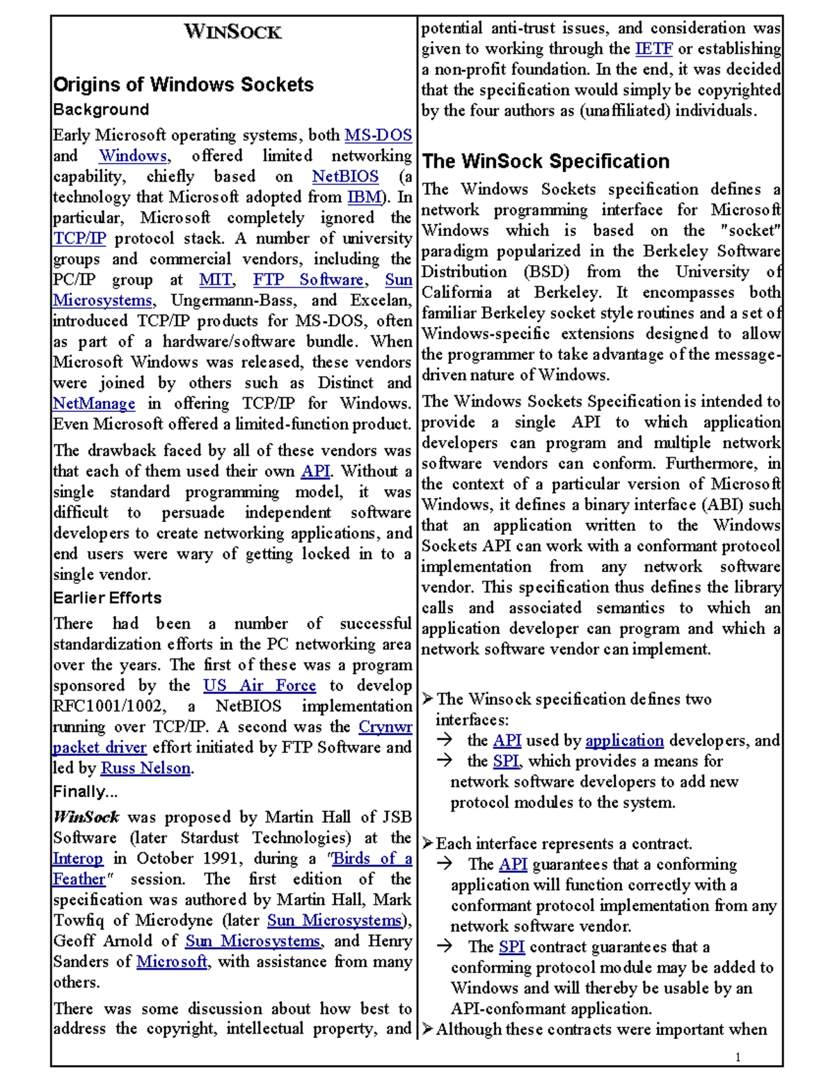 3 - Programming network - W WIINNSSOOCCKK Origins of Windows Sockets ...