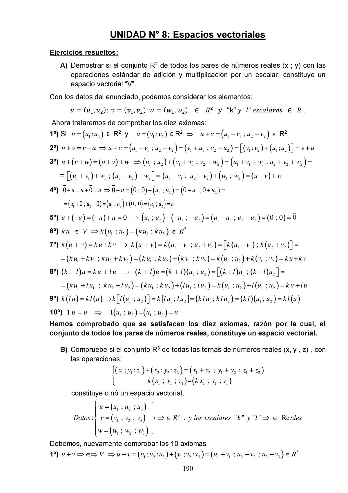 Unidad 8 Espacios Vectoriales 190-218-2020 - ####### UNIDAD N° 8 ...