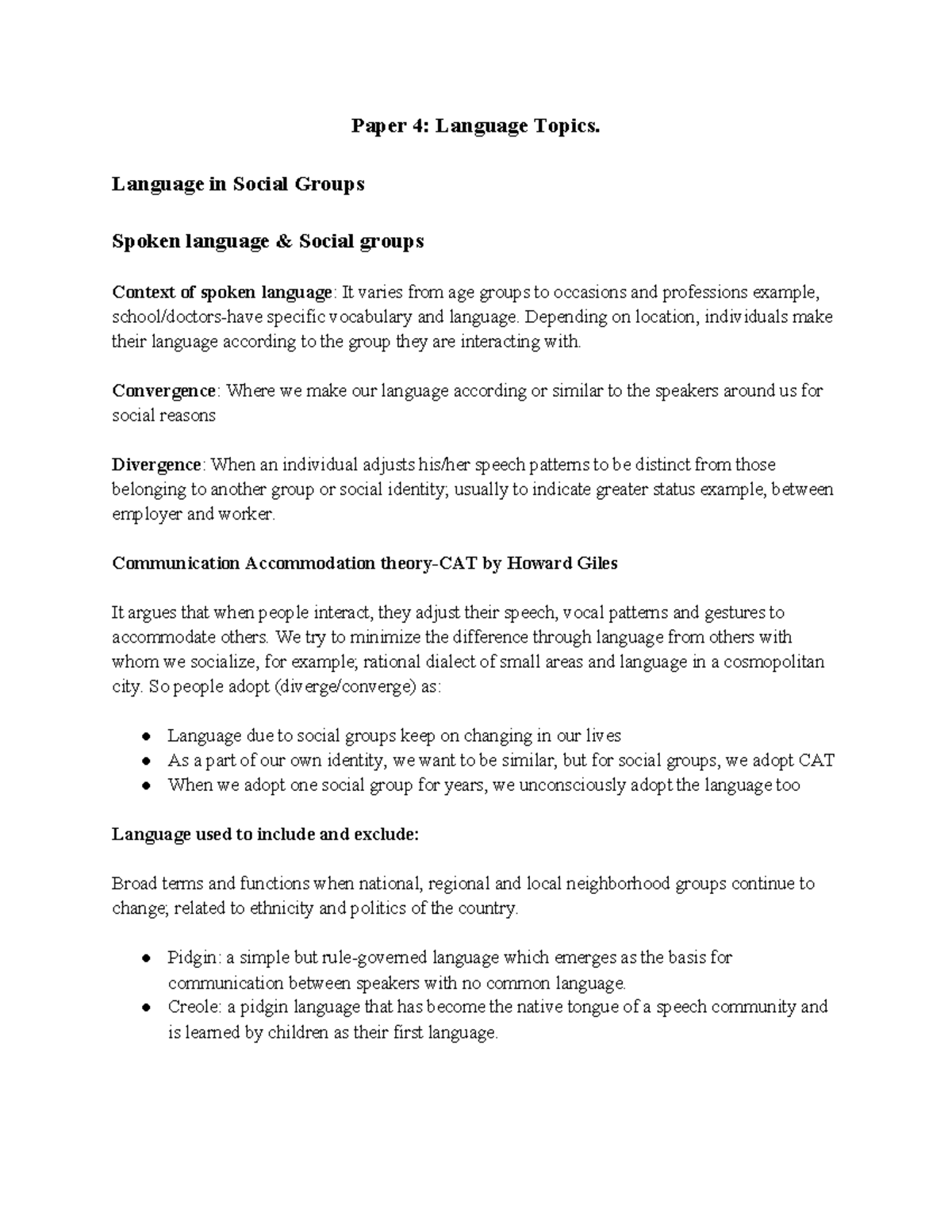 English Notes for English Language Paper 4 - Paper 4: Language Topics ...