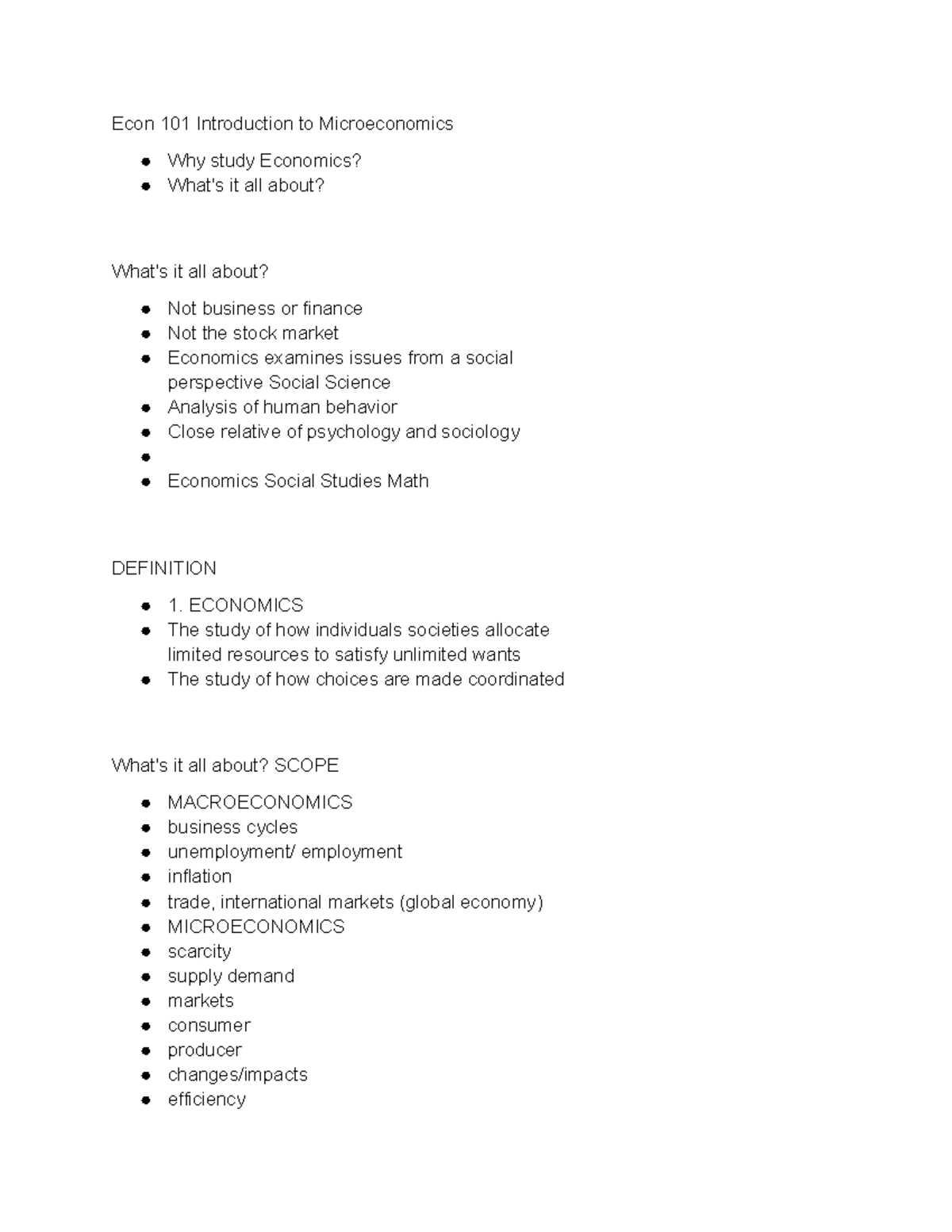 Econ Part 1 - Econ Part 1 Notes - Econ 101 Introduction To ...