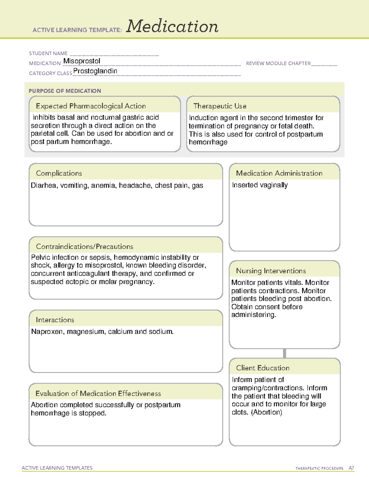 Medication Profile Misoprostol - ACTIVE LEARNING TEMPLATES TherapeuTic ...