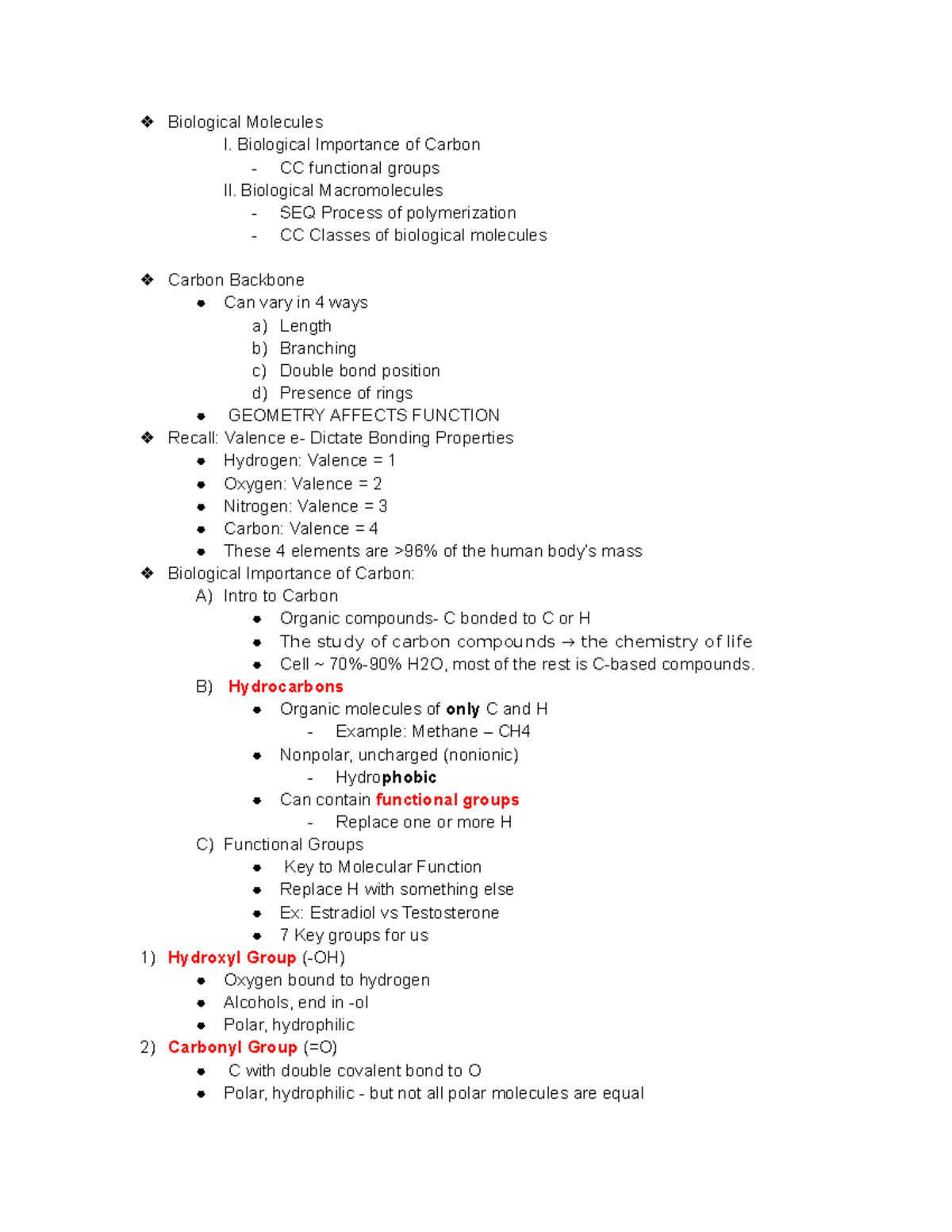 Gen Bio Day 3 notes - Biological Molecules l. Biological Importance of ...