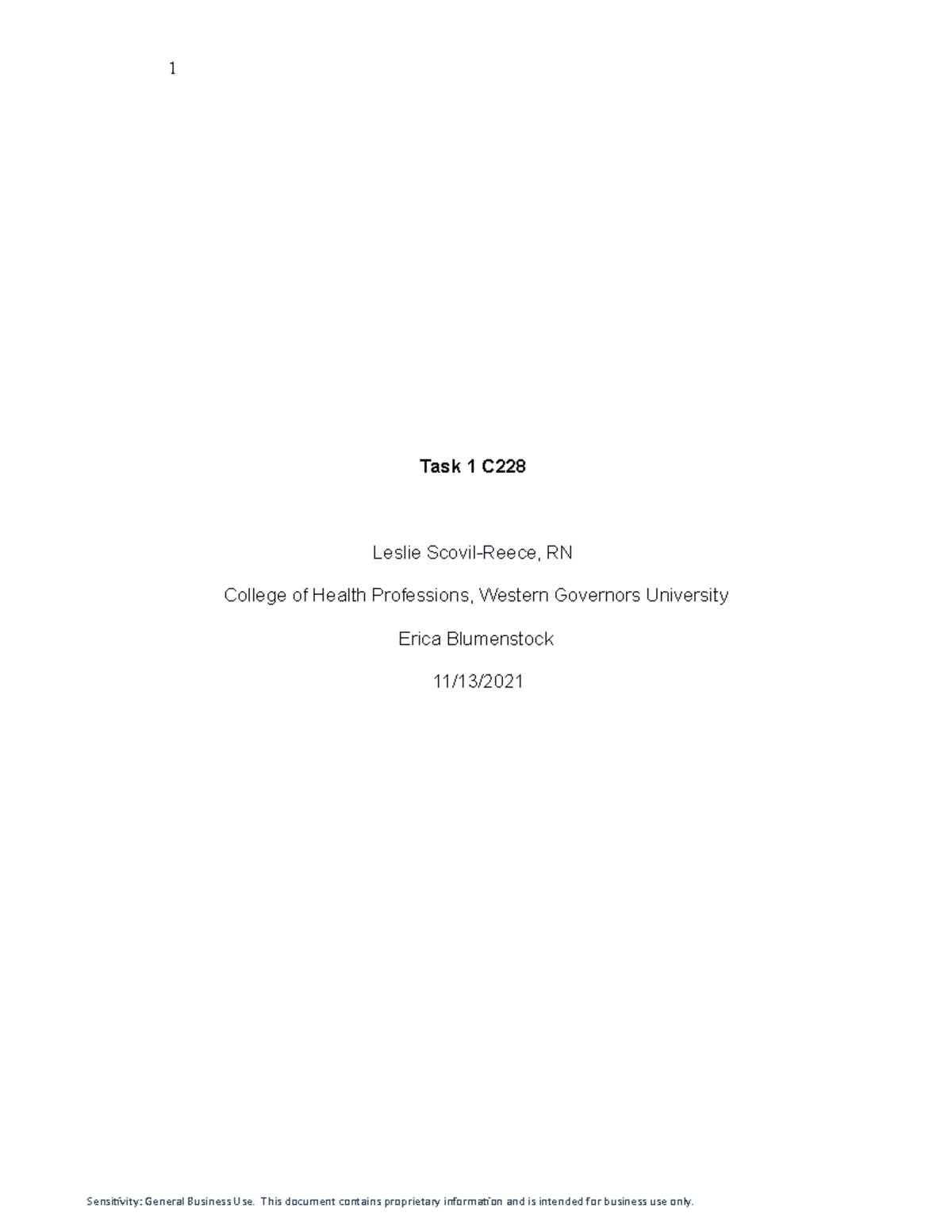 Community Health C228 Task 1 Passed First Time 1 Task 1 C Leslie