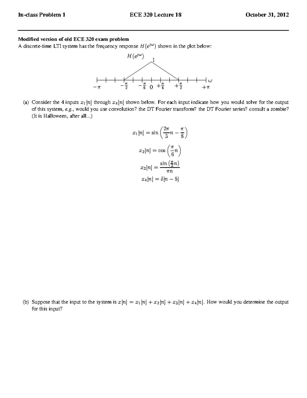 Problems In Class Lecture 18 Problem 1 Ece 320 Lecture 18 October 31