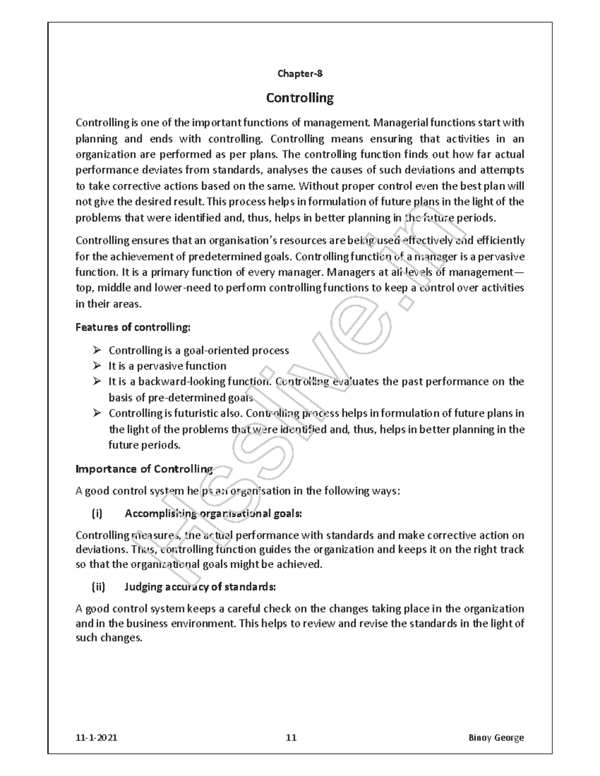 Hsslive xii bs chapter 8 controlling binoy - Chapter- Controlling ...