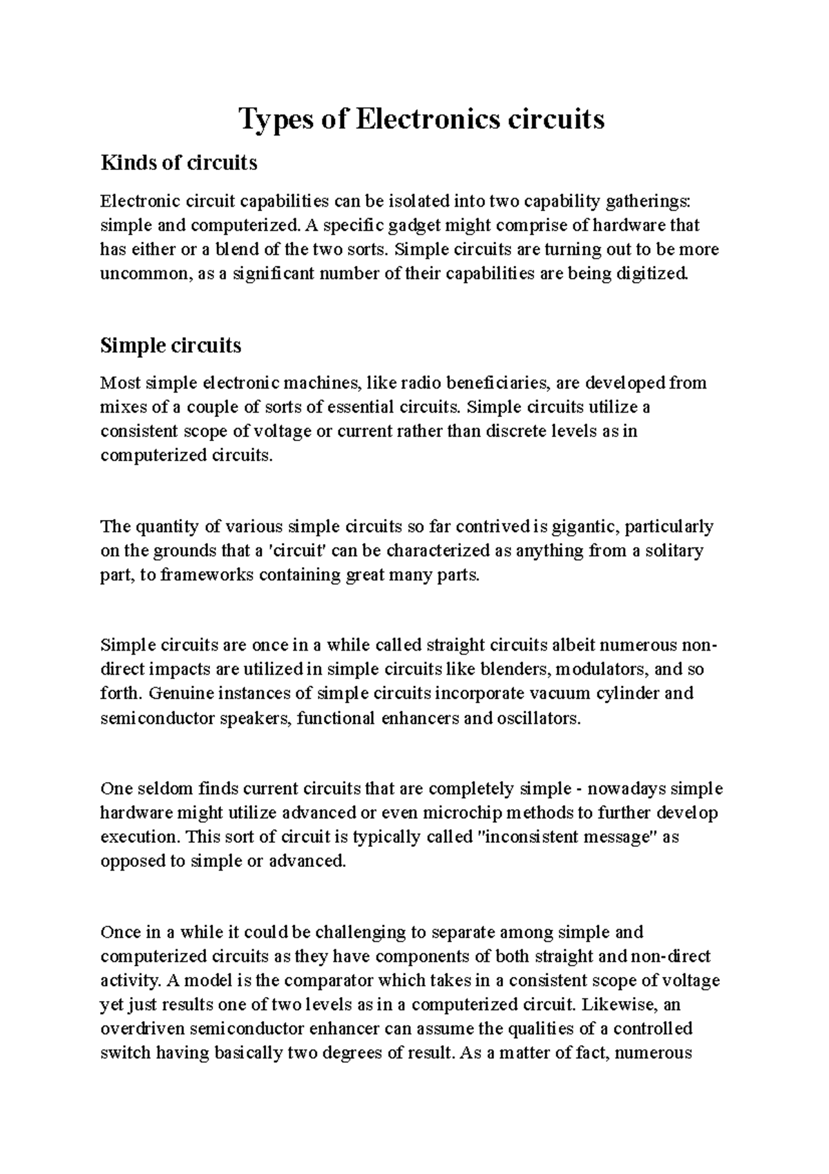 Types of Electronics circuits - A specific gadget might comprise of ...