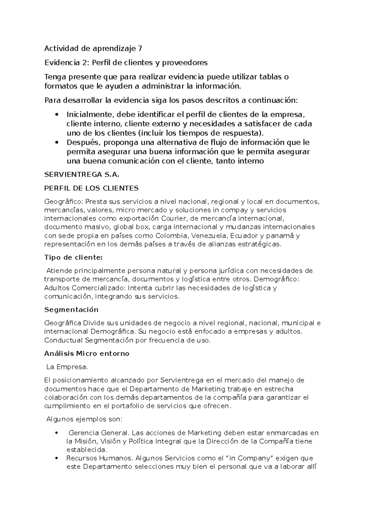Actividad 7 Evidencia 2 Actividad De Aprendizaje 7 Evidencia 2 Perfil De Clientes Y 9997