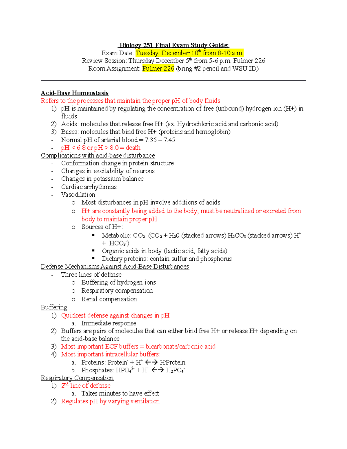 BIO 251 Final EXAM Notes - Biology 251 Final Exam Study Guide: Exam ...