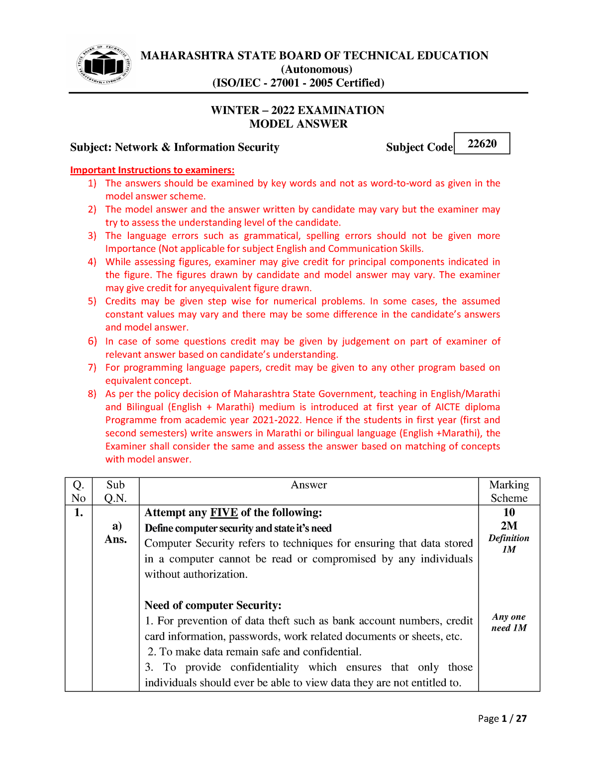 Msbte-w22-22620 - (Autonomous) (ISO/IEC - 27001 - 2005 Certified ...