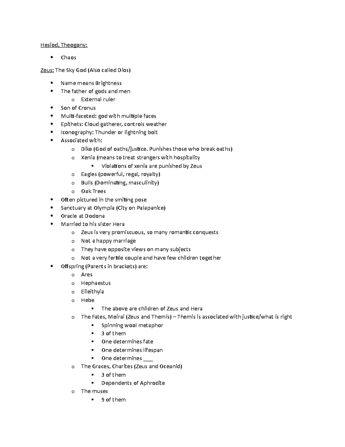 Summary - Summaries of major gods in greek mythology - Hesiod, Theogony ...