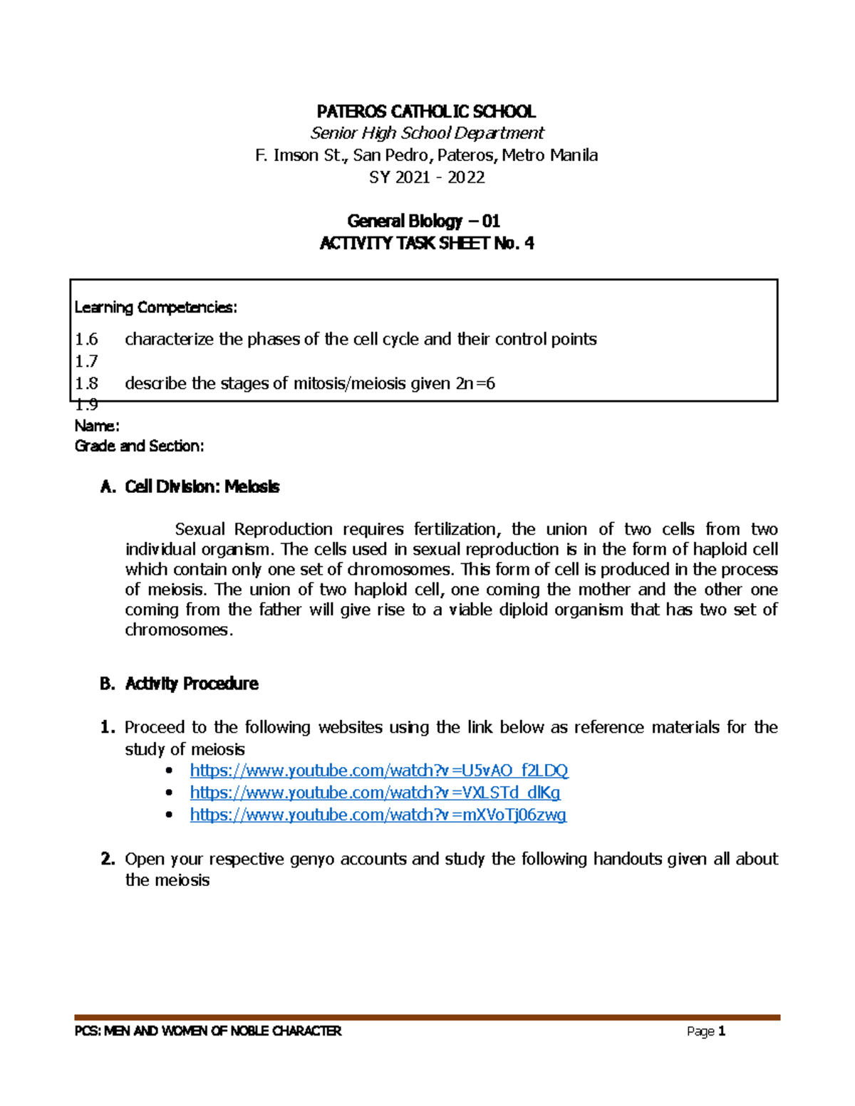 Activity 4 - Gen Bio 1 - Its effective for students from grade 11 - 12 ...