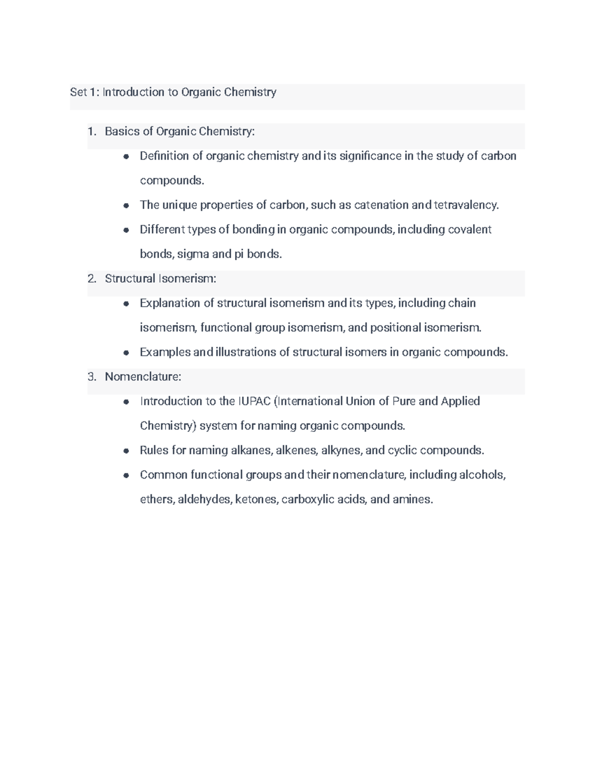 Set 1 Introduction To Organic Chemistry - Set 1: Introduction To ...