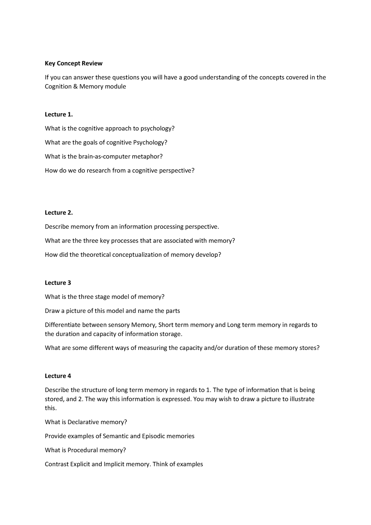 Memory & Cognition Key Concepts - Key Concept Review If you can answer ...