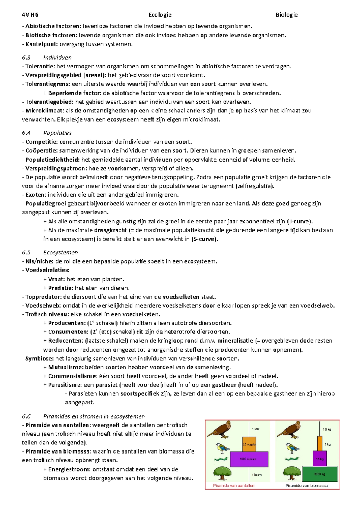 Biologie - 4VWO Hoofdstuk 6 - Ecologie - 4V H6 Ecologie Biologie ...