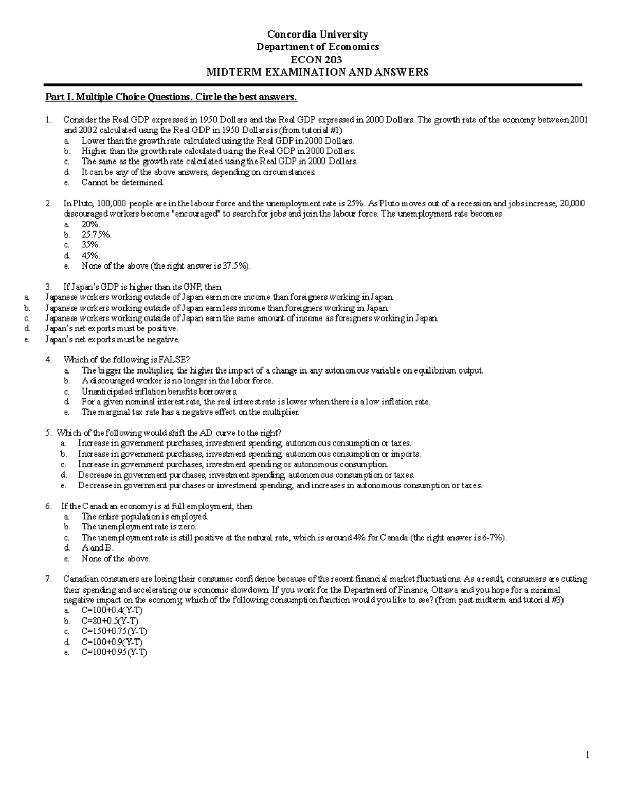 203-sample-midterm 1 NO Answer - Concordia University Department Of ...