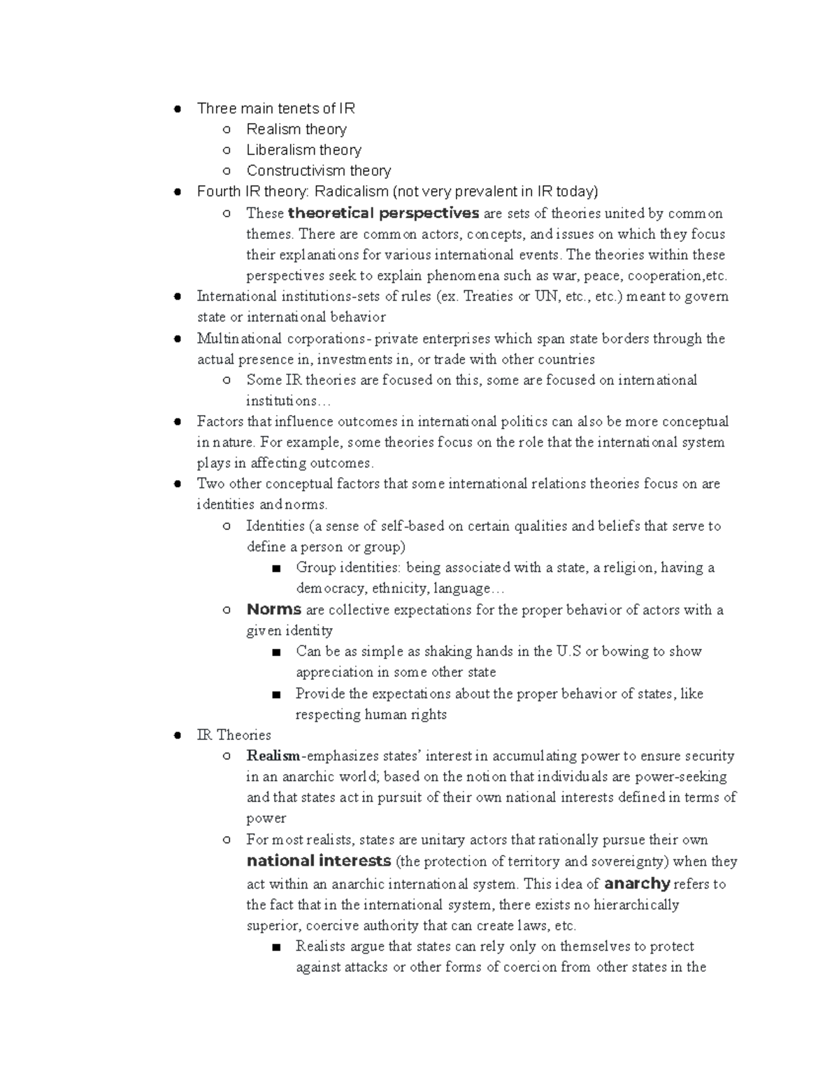 Ch. 3 IR Theories - Essentials of International Relations - Three main ...