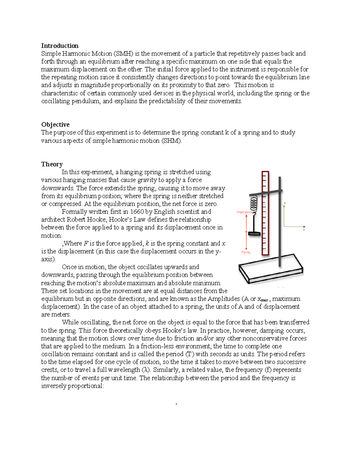 Laboratiry 1 - Simple Harmonic Motion - Introduction Simple Harmonic ...