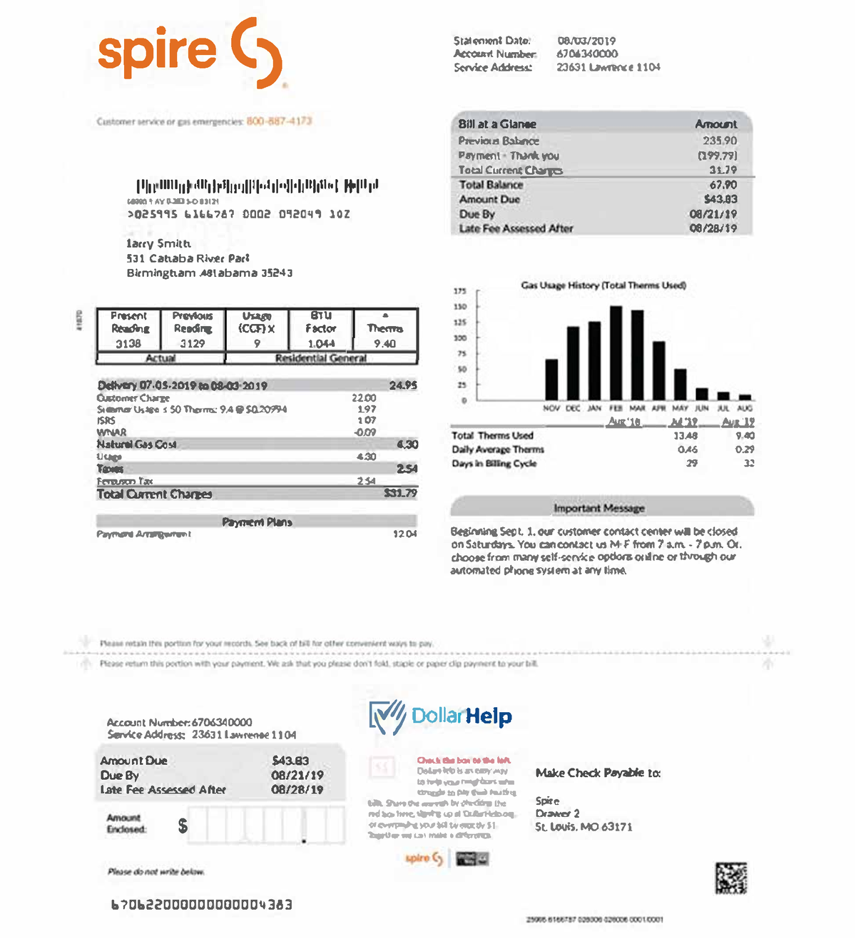 Billingstatementspire Billing Statement - spire C) S琀⸀M挀洀onc 0㄀㄀t漀栀 ħŁN ...