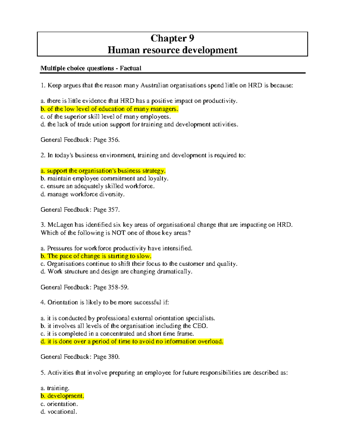 Chapter 9 - HR Development Quiz - Chapter 9 Human Resource Development ...