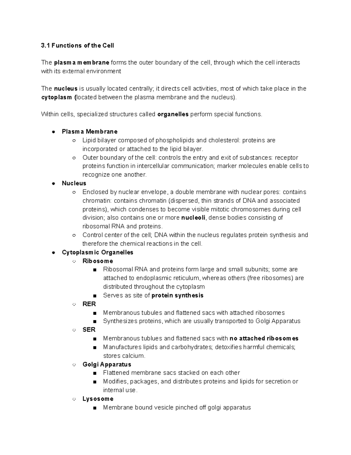 A&P Chapter 3 Notes - 3 Functions of the Cell The plasma membrane forms ...