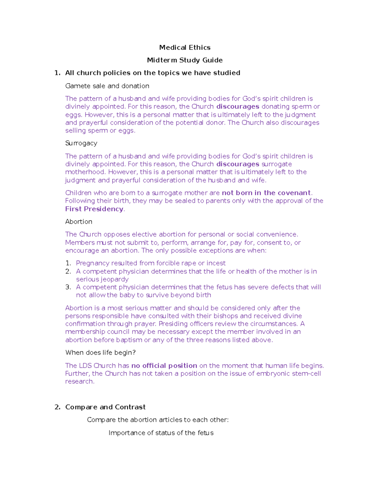 Winter 2021 Midterm study guide - Medical Ethics Midterm Study Guide ...